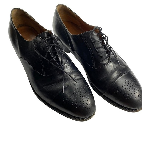 Salvatore Ferragamo Other - Salvatore Ferragamo Mens  Tramezza Black Leather Punch Cap Toe Lace-up Shoes 11D